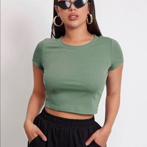 green ribbed crop top